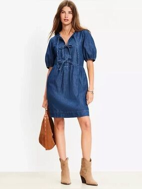 LOFT Chambray Bow Mini Pocket Dress sz small